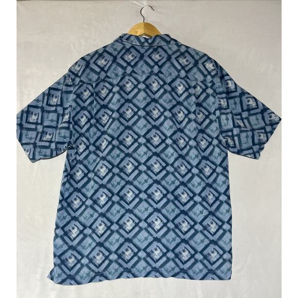 Tommy Bahama Silk Shirt Mens Large Blue Geometric Button Up Short Sleeve Casual - Picture 2 of 10